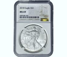 2018 $1 Silver Eagle NGC MS69