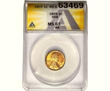 1909 Wheat Cent ANACS MS63 RB VDB