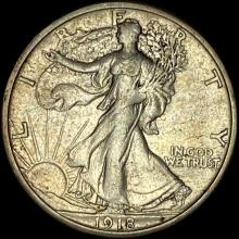1918-S Silver Walking Liberty Half Dollar CLOSELY UNCIRCULATED
