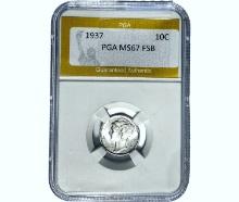 1937 Mercury Silver Dime PGA MS67 FSB