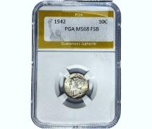 1942 Mercury Silver Dime PGA MS68 FSB
