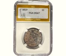 1820 Coronet Head Large Cent PGA MS67