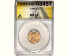 1931-S Wheat Cent ANACS MS63 RB