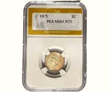 1875 Indian Head Cent PGA MS64 RED