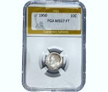 1950 Roosevelt Dime PGA MS67 FT
