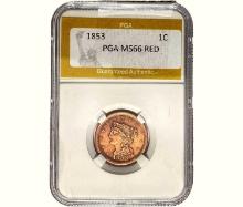 1853 Braided Hair Large Cent PGA MS66 RED