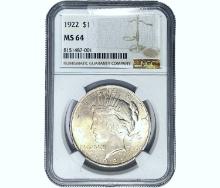 1922 Silver Peace Dollar NGC MS64