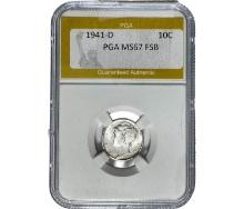 1941-D Mercury Silver Dime PGA MS67