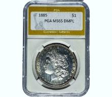 1885 Morgan Silver Dollar PGA MS65 DMPL