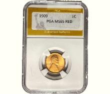 1909 Wheat Cent PGA MS65 RED