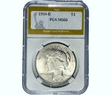 1934-D Silver Peace Dollar PGA MS66