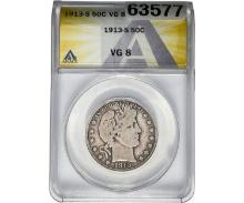 1913-S Barber Half Dollar ANACS VG8