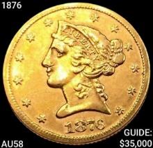 1876 $5 Gold Half Eagle CHOICE AU
