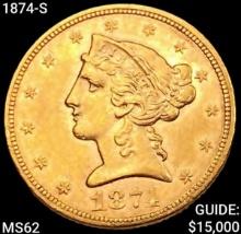 1874-S $5 Gold Half Eagle UNCIRCULATED