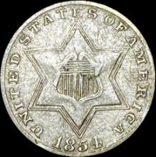 1854 Silver Three-Cent Piece LIGHTLY CIRCULATED