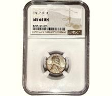 1917-D Wheat Cent NGC MS64 BN