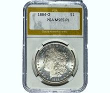 1884-O Morgan Silver Dollar PGA MS65 PL