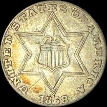 1858 Silver Three-Cent Piece CLOSELY UNCIRCULATED