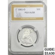 1861-O 50C Seated Liberty PGA AU58 SILVER
