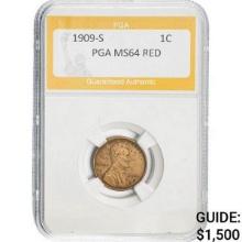 1909-S Lincoln Wheat 1C PGA MS64 RED