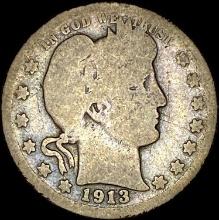 1913-S Silver Barber Quarter NICELY CIRCULATED