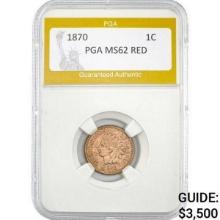 1870 1C Indian Head Cent PGA  MS62 RED