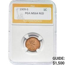 1909-S 1C Lincoln Wheat PGA MS64 RED