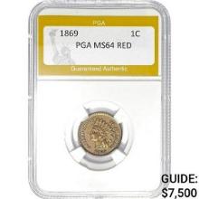 1869 1C Indian Head PGA MS64 RED