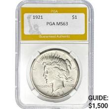 1921 Peace Dollar PGA MS63 SILVER