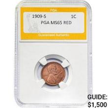 1909-S 1C Lincoln Wheat PGA MS65 RED