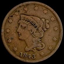 1843 Braided Hair Large Cent LIGHTLY CIRCULATED LIGHTLY CIRCULATED
