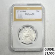 1855-O Arrows 50C Seated Liberty PGA AU58