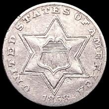 1858 Silver Three Cent CLOSELY UNCIRCULATED