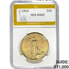 1910 $20 Saint-Gaudens PGA MS63