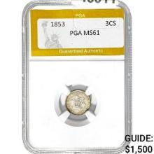 1853 3 Cent Silver PGA MS61