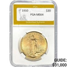 1910 $20 Saint-Gaudens PGA MS64