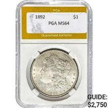 1892 Morgan Silver Dollar PGA MS64