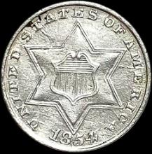 1854 Silver Three-Cent Piece CLOSELY UNCIRCULATED