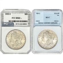 1882-1884 GEM BU Morgan Silver Dollar Lot [2 Coins] PCI/NNC MS65-67