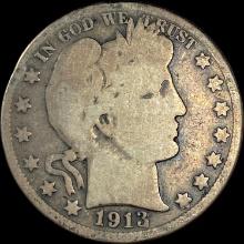 1913-S Silver Barber Half Dollar NICELY CIRCULATED