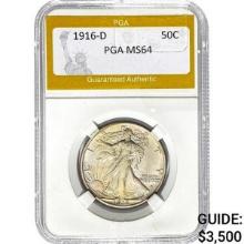 1916-D Walking Liberty Half Dollar PGA MS64