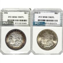 1884,1884-O GEM BU Morgan Silver Dollar[2 Coins] PCI MS65/66 DMPL/PL