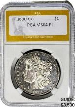 1890-CC Morgan Silver Dollar PGA MS64 PL