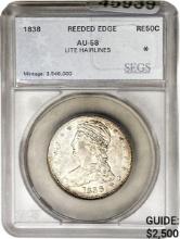 1838 Capped Bust Half Dollar SEGS AU58 Reeded Edge Lite Hairlines