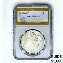 1880-O Morgan Silver Dollar PGA MS64 PL