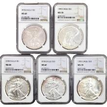 1998-2003 GEM BU US Silver Eagle Lot [4 Coins] NGC MS64-66