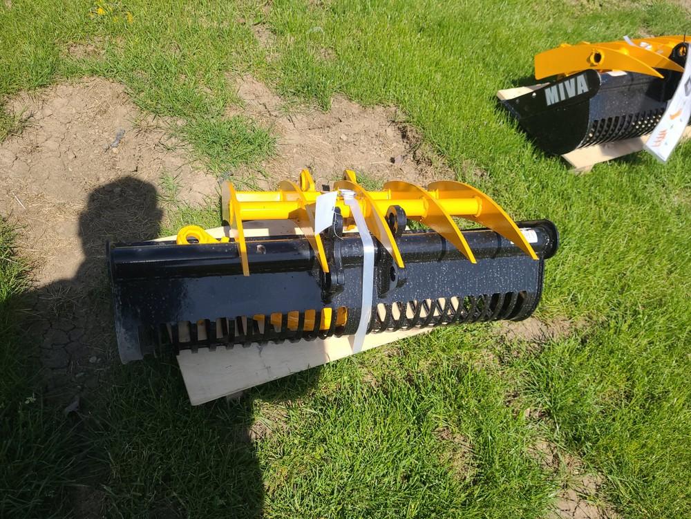 Miva 3pc Set Mini Excavator Attachments - Slotted Bucket, Rake & Ripper