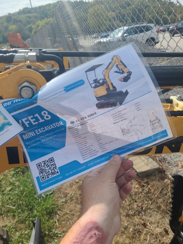 Infront YFE18 Mini Excavator w/ Pilot Controls & Canopy