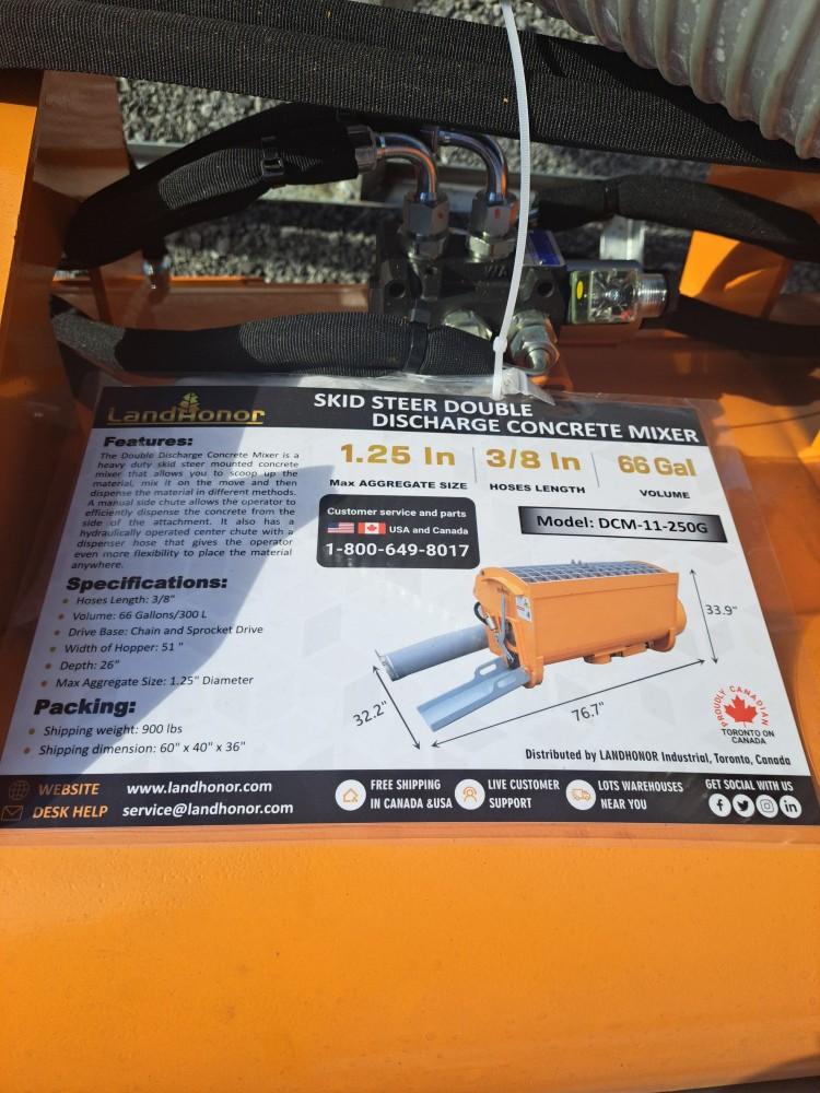 Skid steer double discharge concrete mixer