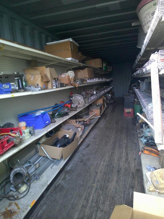 40FT SEA CONTAINER W/ SHELVING & CONTENTS- BAD FLOOR